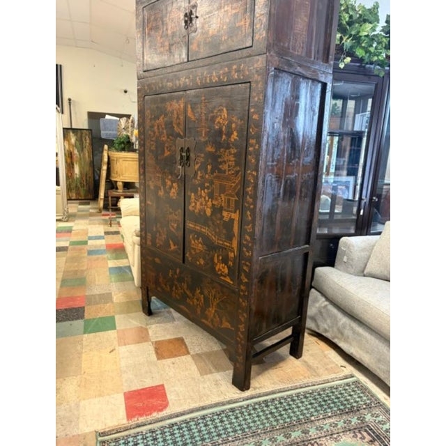 Antique Asian Chinoiserie Large 90 Inches Tall La Painted Cabinet For Sale In West Palm - Image 6 of 7