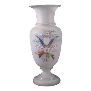 Late 19th Century Glass Vase Bristol Type Hand Painted Enameled Flowers For Sale