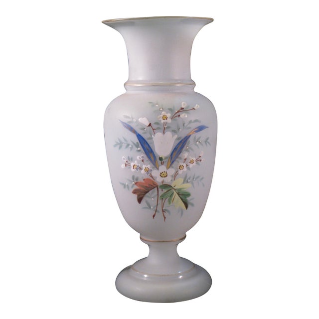 Late 19th Century Glass Vase Bristol Type Hand Painted Enameled Flowers For Sale