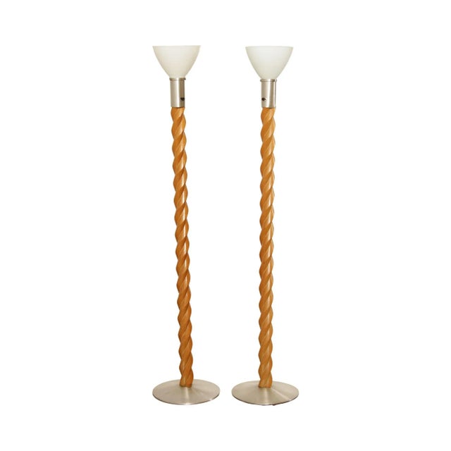 Mid 20th Century Mid-Century Modern Oak Spiral Torchiere Floor Lamps Attributed to Russel Wright - A Pair For Sale - Image 13 of 13