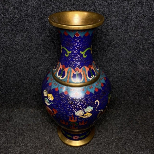 Metal Late 19th Century Cloisonné Enamel Dragon and Phoenix Vase in Presentation Box For Sale - Image 7 of 9
