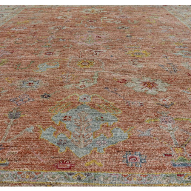 Shabby Chic Vibrant Floral Medley on Salmon Pink Hand-Knotted Rug by Keivan Woven Arts For Sale - Image 3 of 12