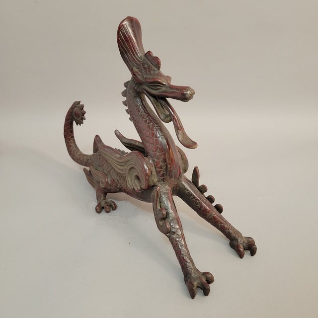 Late 20th Century Chinese Winged Dragon Sculpture Figure, Red Bronze Toned, Late 20th C. For Sale - Image 5 of 11