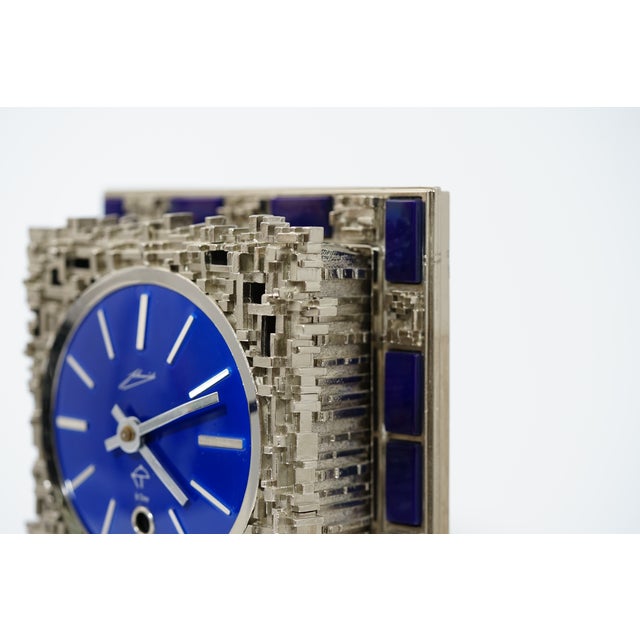 Blue Vintage Brutalist Table Clock from Schmid For Sale - Image 8 of 11