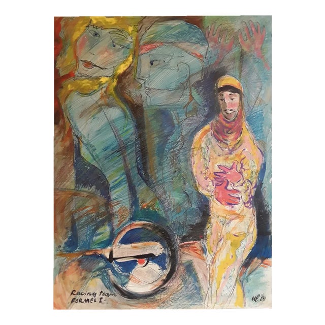 Norbert Louis, Racing Team Formel I, 1989, Tempera on Cardboard For Sale