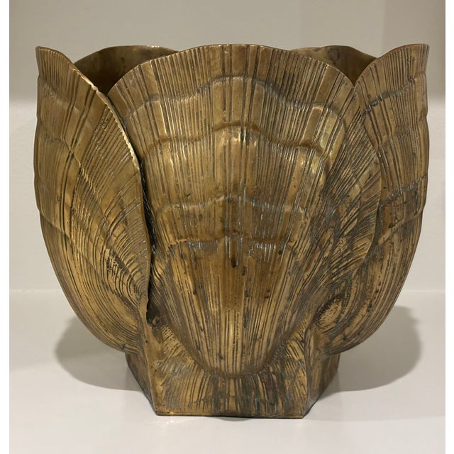 Large Scale Vintage Palm Beach Style Brass Seashell Planter For Sale - Image 11 of 15