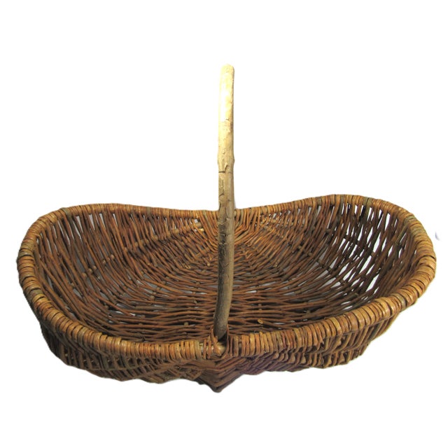 Sweet old charming basket, gathering basket, French, bent wood branch handle . It is vintage hand made and structurally...