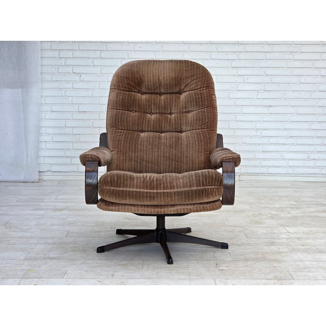 Danish Swivel Armchair in Brown Corduroy, 1970s For Sale - Image 18 of 18