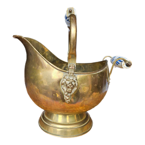Early 20th Century Brass and Porcelain Helmet-Form Coal Scuttle