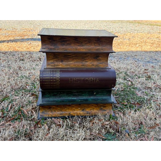 1950s Italian Painted Tole Metal End Table Styled After Historic Literature Books For Sale - Image 4 of 10