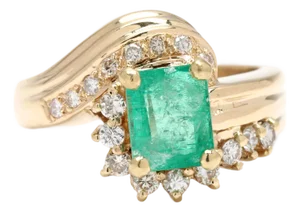 1.25ctw Emerald and Diamond Cluster Ring, 18k Yellow Gold, Ring Size 6