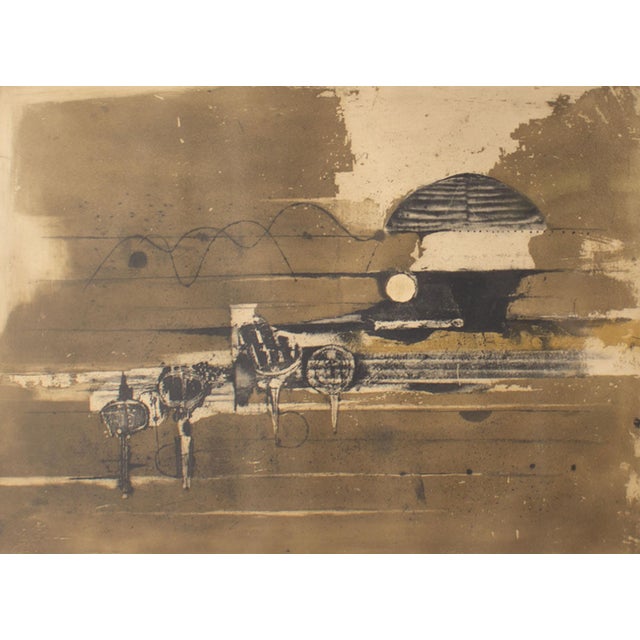 An etching with aquatint print by the German artist Johnny Friedlaender (1912-1992). Titled "October - Color State II,"...