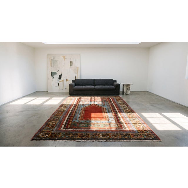 1860s Red Medallion Antique Turkish Village Kirshehir Prayer Rug 3'8" X 5'3" Handknotted Wool Carpet For Sale - Image 9 of 10