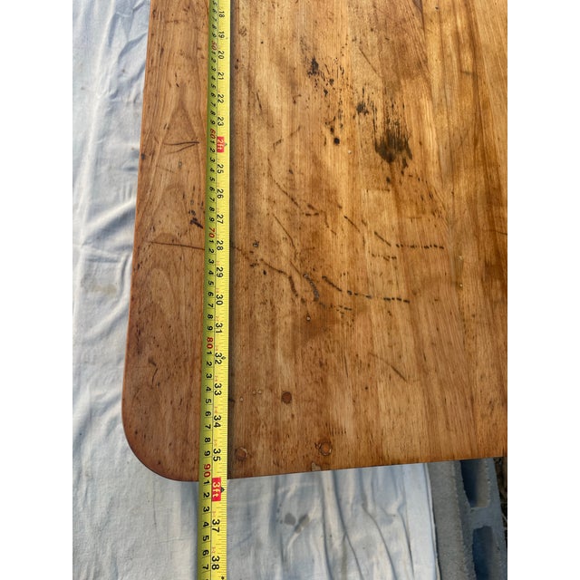 Brown Antique American Farmhouse Work Table With Drawer, Turned Legs For Sale - Image 8 of 10