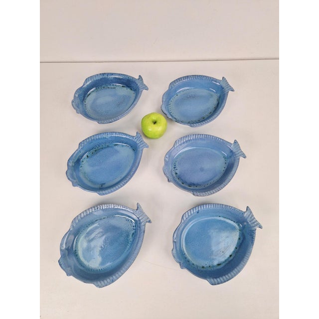 Ceramic Blue Ceramic Fish Plates by Aimé De Grimaud, France, 1970, Set of 6 For Sale - Image 7 of 10