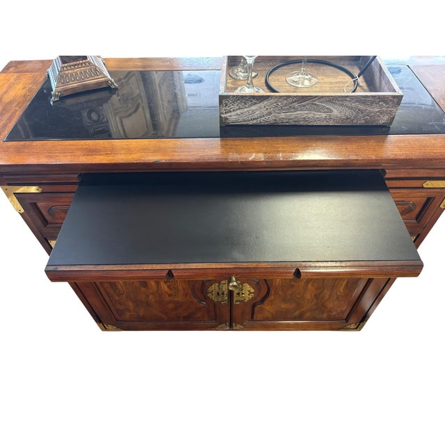 Vintage Chinese Campaign Style Walnut Server Cabinet For Sale - Image 4 of 12