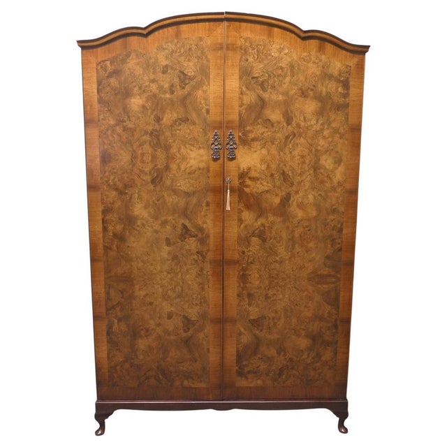 Brown Vintage Art Deco Bur Walnut Compact Shelved Wardrobe, 1930 For Sale - Image 8 of 8