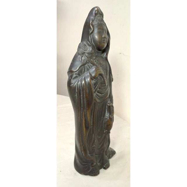 Bronze Antique 19th Century Chinese Heavy Cast Bronze Guanyin Statue Sculpture Figure For Sale - Image 8 of 12