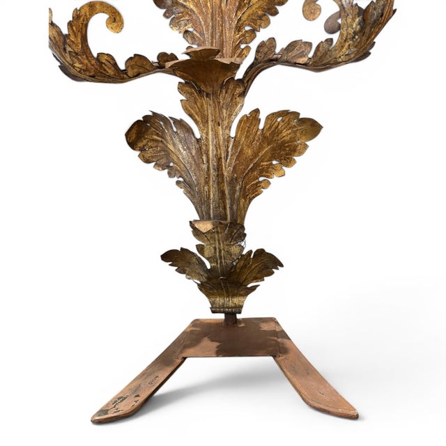 19th Century Pair of 3 Arm Italian Candelabras in Gilded Tole For Sale In New Orleans - Image 6 of 7