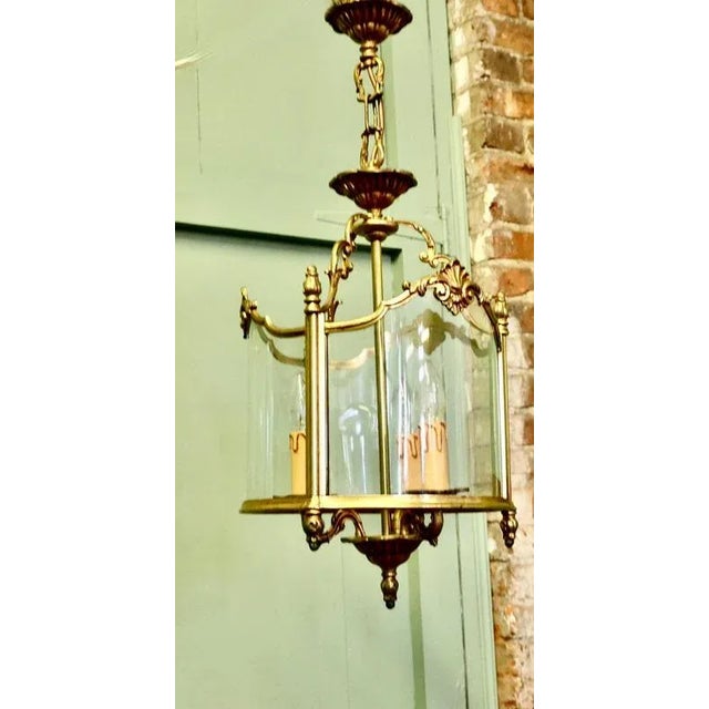 Large French Rococo Style Brass and Glass Lantern Hall Light, 1920 For Sale - Image 6 of 8