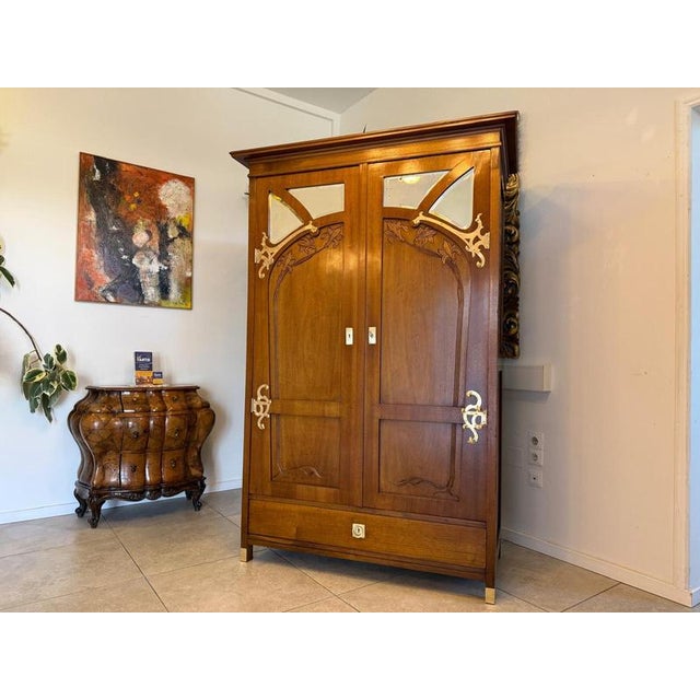 Antique Art Nouveau Mirrored Wardrobe, 1890s For Sale - Image 6 of 16