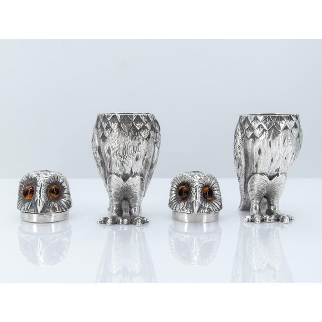 Elizabeth II English Silver Owl Salt Shakers by Richard Comyns, London, 1967, Set of 2 For Sale - Image 9 of 14