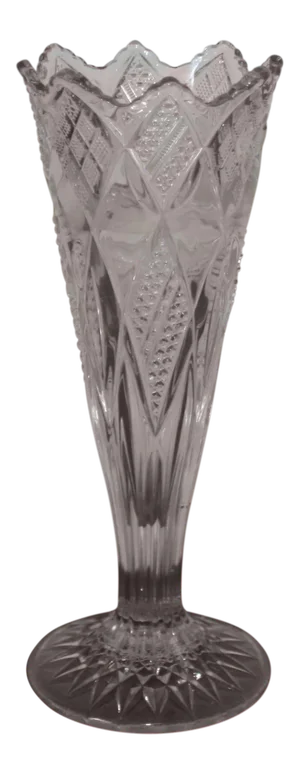 Late 19th Century Clear Early American Pattern Glass Incised Footed Trumpet Vase
