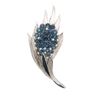 Vintage 1960s Signed Crown Trifari Rhodium Plated Faux-Sapphire Brooch