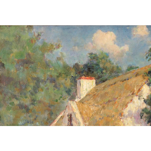 Wood Impressionist Painting of a Thatched Bungalow by Dedrick B. Stuber (1878-1954). For Sale - Image 7 of 12