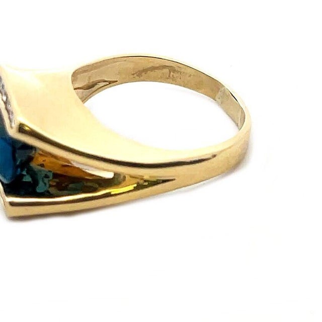 Metal Charles Krypell Horseshoe Ring Diamond Blue Topaz 18k Yellow Gold For Sale - Image 7 of 8
