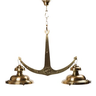 Vintage 1970s Large Brass 2-Light Anchor Pendant Lam For Sale