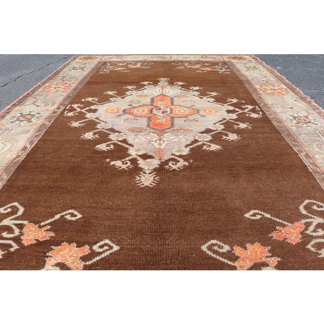 Vintage Latch Hook Design Turkish Oushak Rug in Chocolate Brown, Taupe, Gray and Burnt Orange For Sale - Image 11 of 13