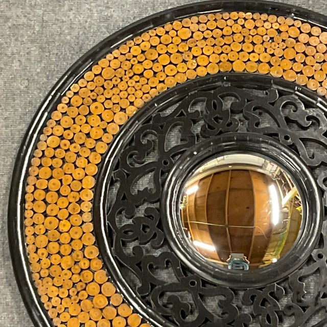 Wood 1980s Vintage Arts & Crafts Rustic Live Edge Wood Cuts Convex Wall Mirror. For Sale - Image 7 of 11