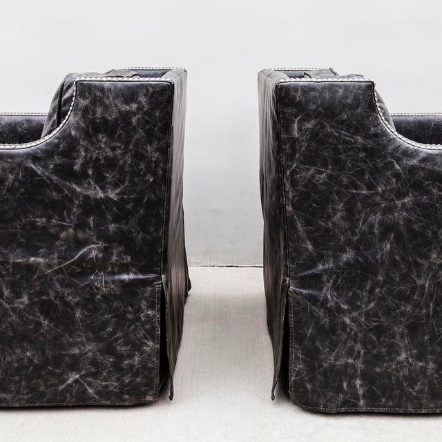 Bernhardt "Delano" Leather Club Chairs With Swivel Base - Set of 2 For Sale - Image 9 of 12