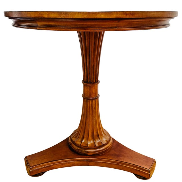 Neoclassical 1990s Ethan Allen Neoclassical Round Inlaid Walnut Pedestal Accent Table For Sale - Image 3 of 8