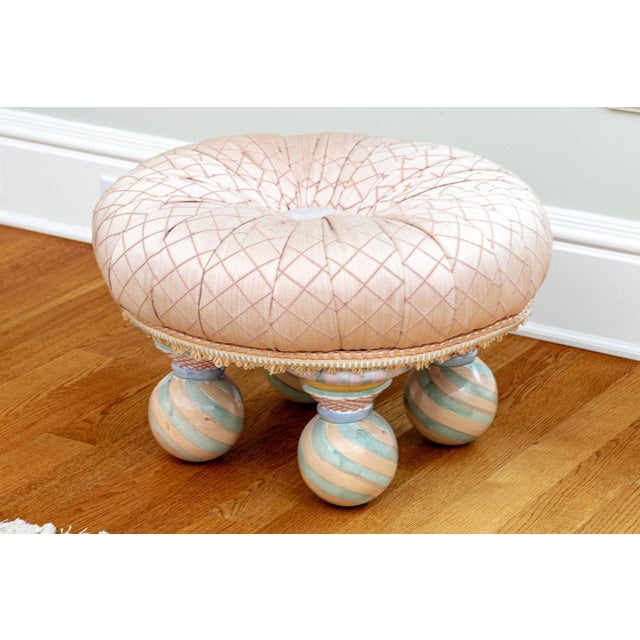 Rose Contemporary MacKenzie-Childs Whimsical Tufted Silk & Cotton Tuffet Ottoman For Sale - Image 8 of 11