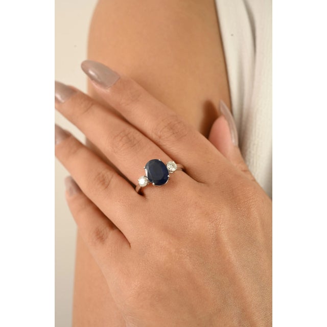 14k Gold Diamond and Sapphire 3-Stone Engagement Ring Size 6.5 For Sale In New York - Image 6 of 12