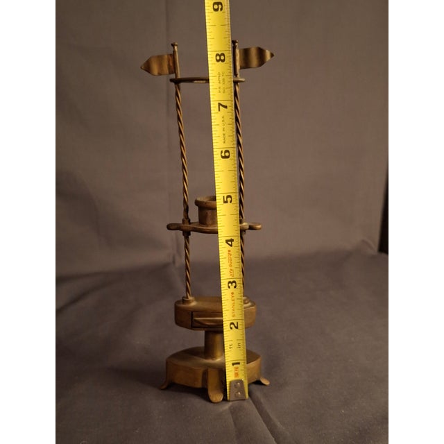 Religious Rare 18thC Antique Brass Havdalah Compendium Spice Box Tower Adjustable Candle For Sale - Image 3 of 18