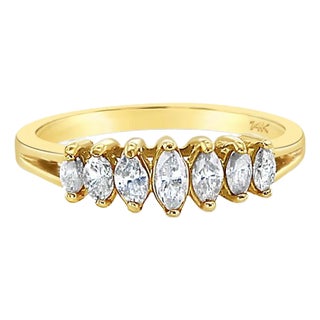 Marquise Diamond Wedding Band 14k Yellow Gold, Size 5 For Sale