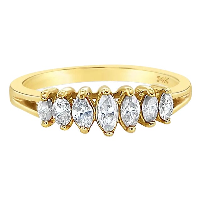 Marquise Diamond Wedding Band 14k Yellow Gold, Size 5 For Sale