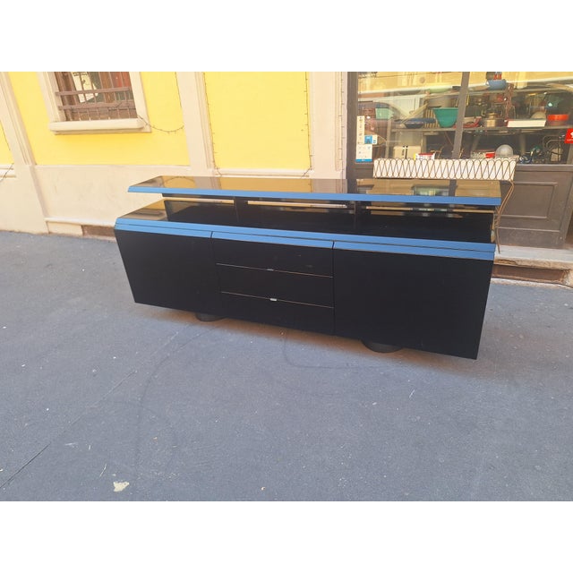 Vintage Sideboard in Black Lacquered Wood by Giovanni Offredi for Saporiti, 1970s For Sale - Image 11 of 16