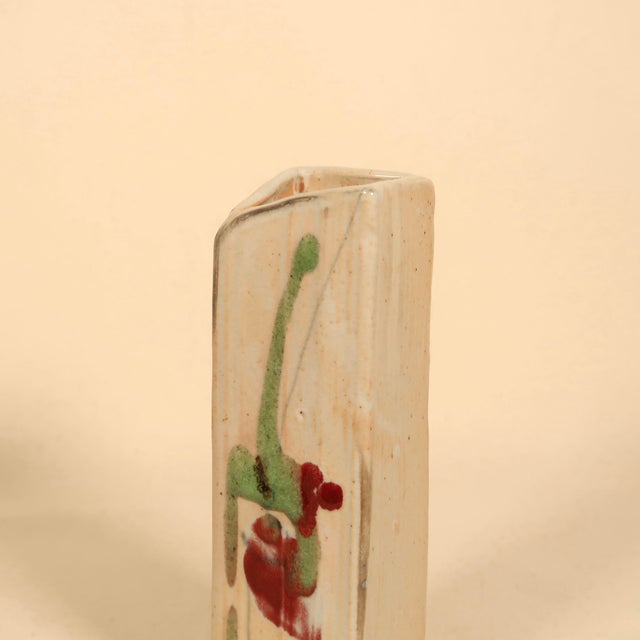 Late 20th Century 20thC Handmade Sculptural Rectangular Ceramic Bud Vase With Abstract Floral Glaze, Mid Century Modern Organic Form For Sale - Image 5 of 15