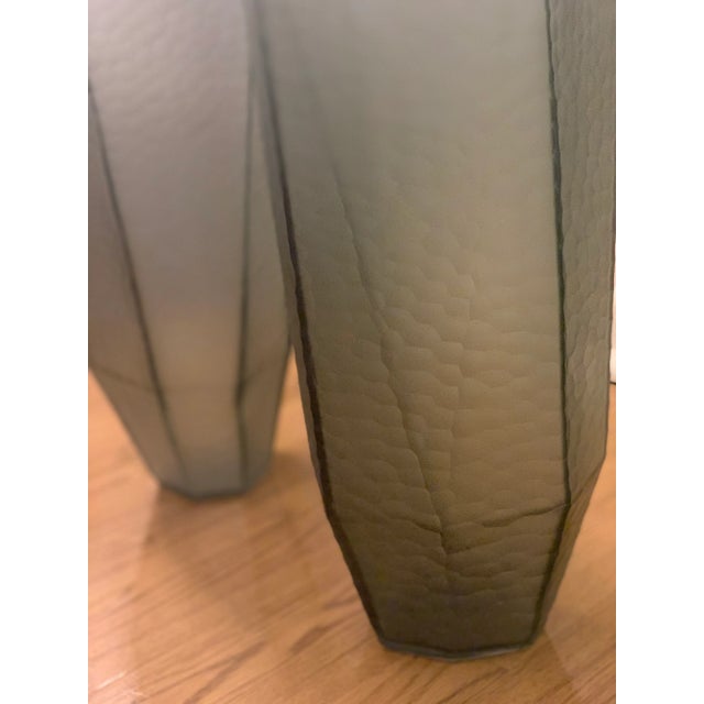 Contemporary Gray Stacked Cuts Glass Vases - a Pair For Sale - Image 3 of 5
