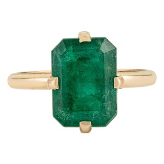 4.58 Carat Zambian Emerald Statement Solitaire Ring in 18k Yellow Gold Size 7 For Sale