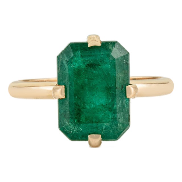 4.58 Carat Zambian Emerald Statement Solitaire Ring in 18k Yellow Gold Size 7 For Sale