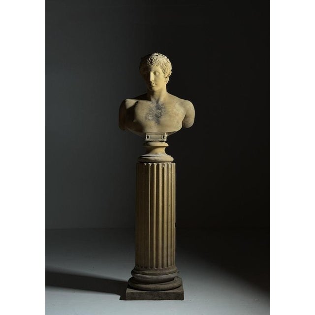 Unknown, Antinous Bust on pedestal, 20th Century, Stone For Sale - Image 3 of 18