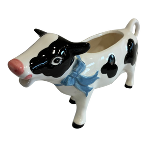 Vintage Ceramic Cow Creamer With Blue Bow