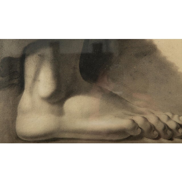 Study of a Foot, Charcoal on Paper, 19th Century. A compelling academic study of a human foot rendered in charcoal,...