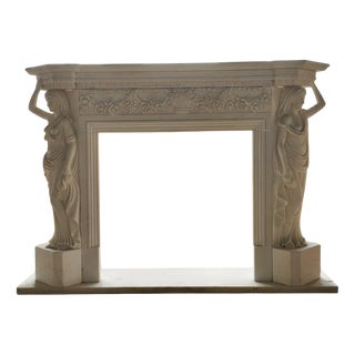 Monumental Neoclassical Hand-Carved Marble Fireplace Mantle For Sale
