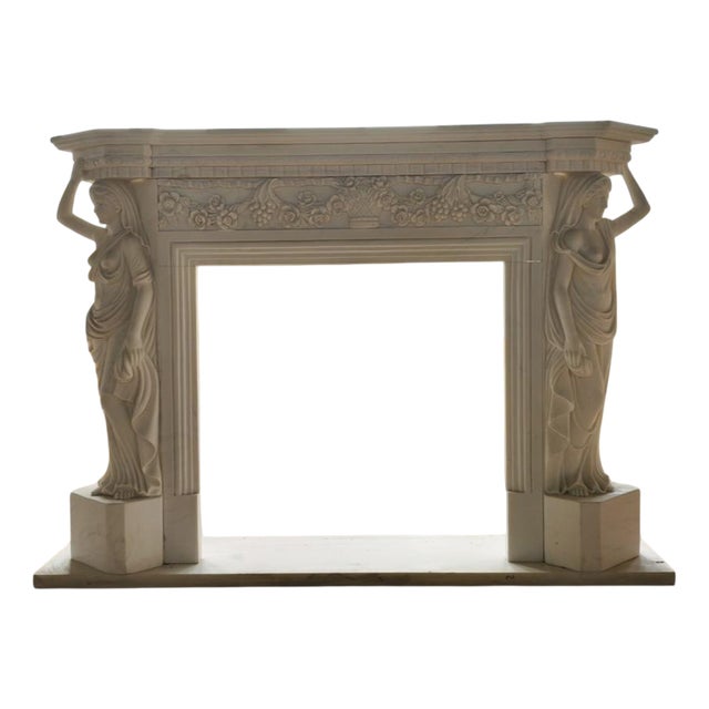 Monumental Neoclassical Hand-Carved Marble Fireplace Mantle For Sale